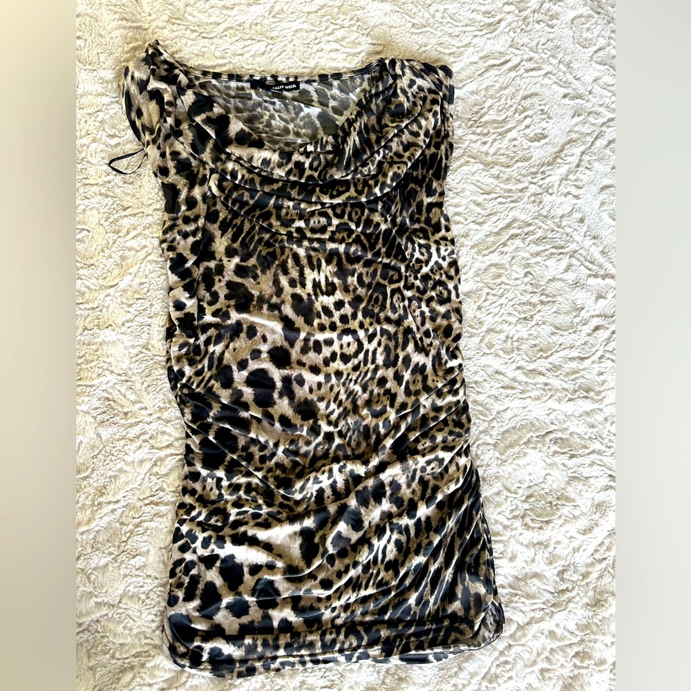 Boatneck animal print mini dress